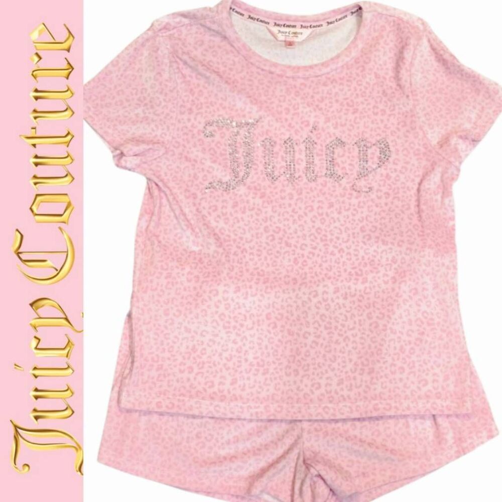 Juicy Couture‎ Pink Leopord Rhinesone 2PC Short/Top PJ Set